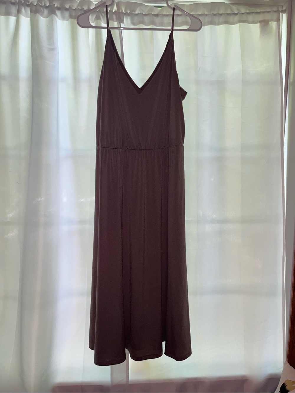 H&M Tan V-Neck Spaghetti Strap Midi Dress